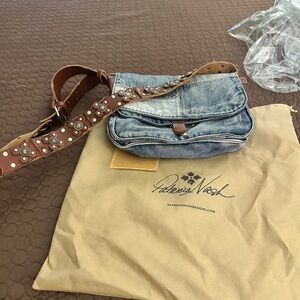 Patricia Nash Blue and Brown Crossbody Bag with Floral Strap